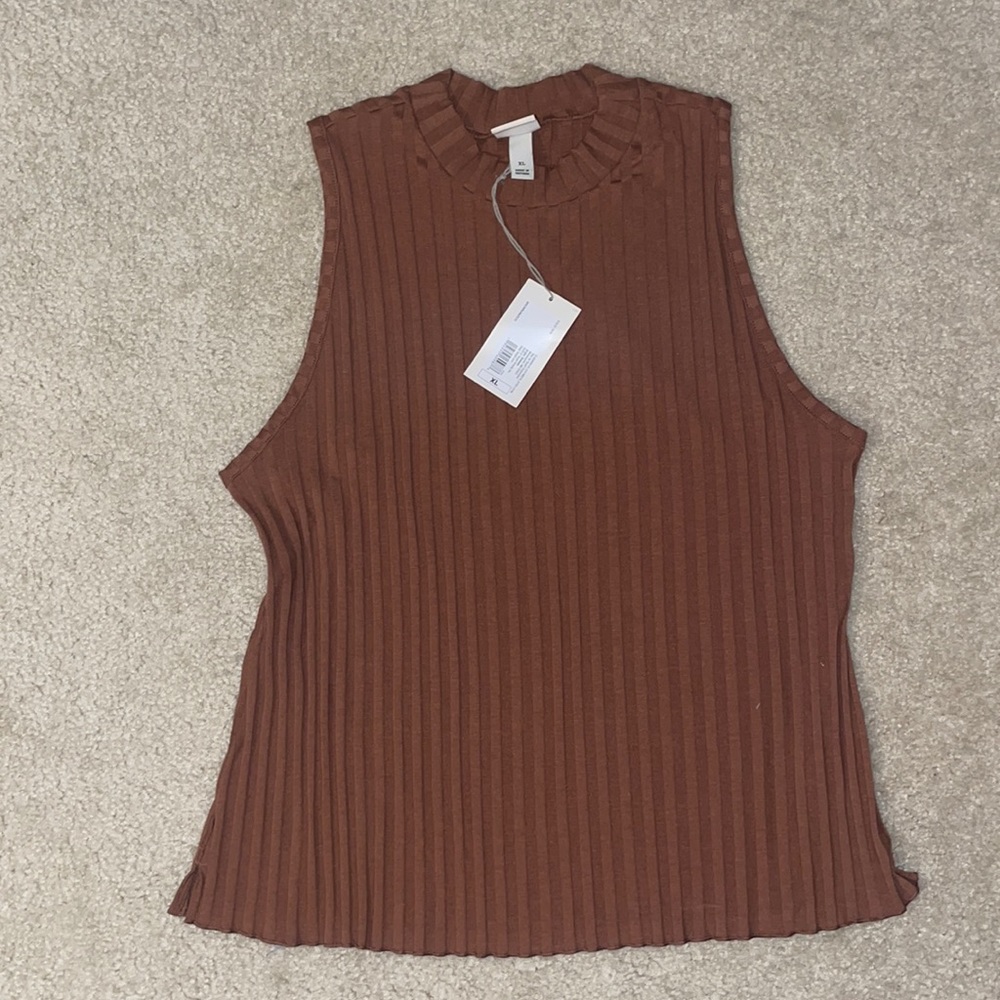 Brown Ripped High Neck Tank